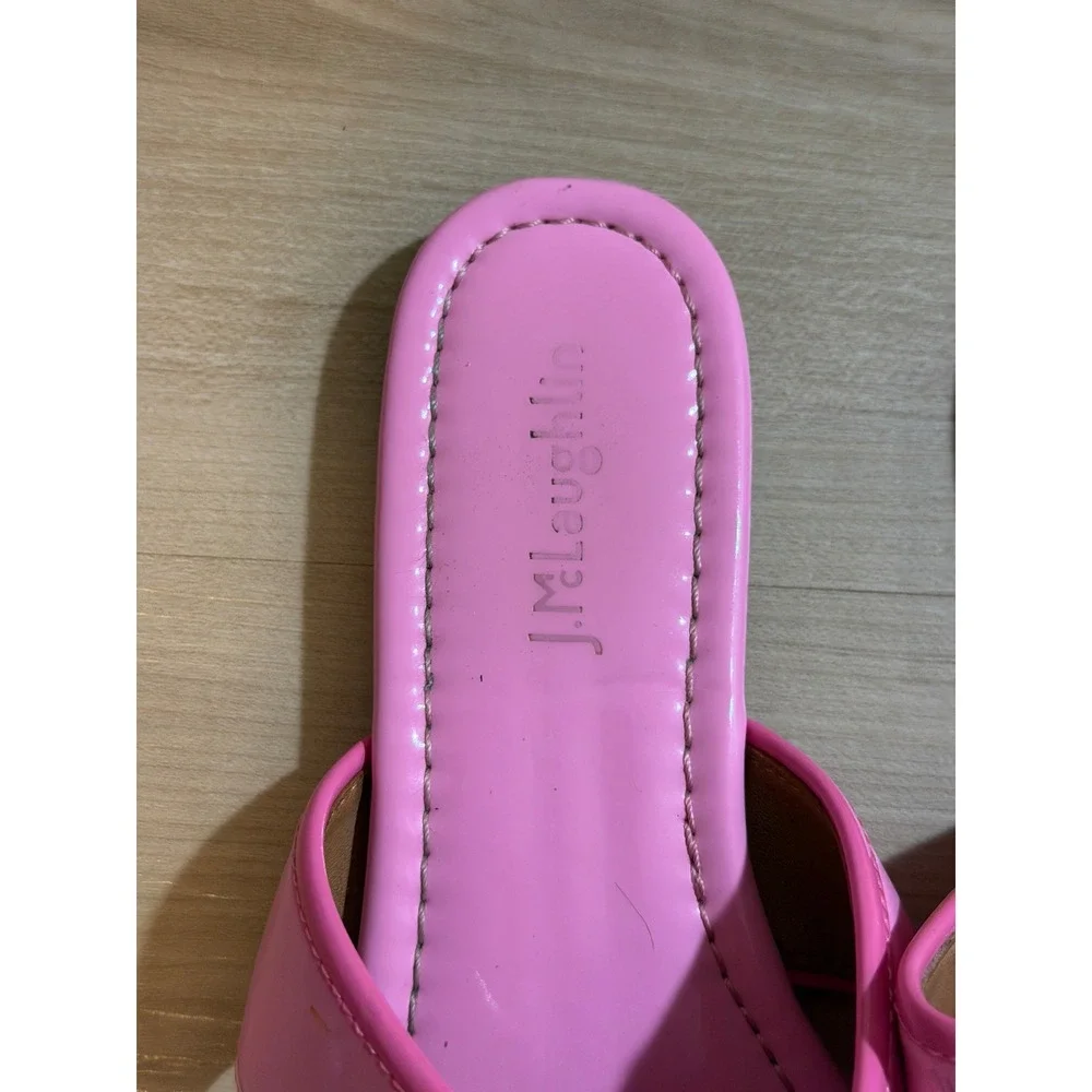 J.McLaughlin Leslie Patent Leather Sandals Pink 8 Womens Thong Slides Preppy